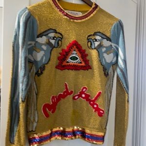 COPY - Gold sparkle parrot sweater all seeing eye sequin sweater